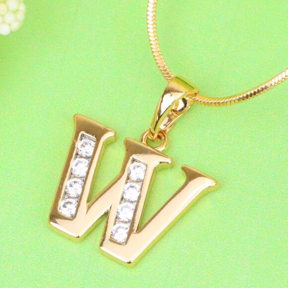 "Rose Gold Letter W Pendant with Crystals – Elegant Personalized Charm,XPPT1372 - Picture 1 of 13